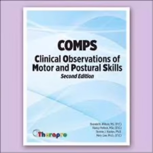 Clinical Observations of Motor and Postural Skills – 2nd Edition, Wilson et al

COMPS is an individually administered screening tool designed for use by Occupational therapists to identify subtle, developmental motor coordination problems, or dyspraxias in children. It is based on six of the Clinical Observations developed by Dr Jean Ayres to supplement information received from standardized tests. It generates a score to help identify a number of subtle motor coordination problems in children. 

The six subtests are: 

    Slow Movements: measuring the child’s ability to move the upper extremities slowly and symmetrically

    Rapid Forearm Rotation: assessing the number of forearm rotations accurately completed within 10 seconds assessing Diadochokinesis (cerebellar-vestibular integrity)

    Finger-Nose Touching: with eyes open and closed

    Prone Extension Posture: measuring the ability to assume and maintain an arched-back position against gravity with arms and legs extended

    Asymmetrical Tonic Neck Reflex (ATNR): measure the presence of the asymmetrical tonic reflex in the quadruped position

    Supine Flexion Posture: assessing the ability to assume and maintain a flexed posture in the supine position.
